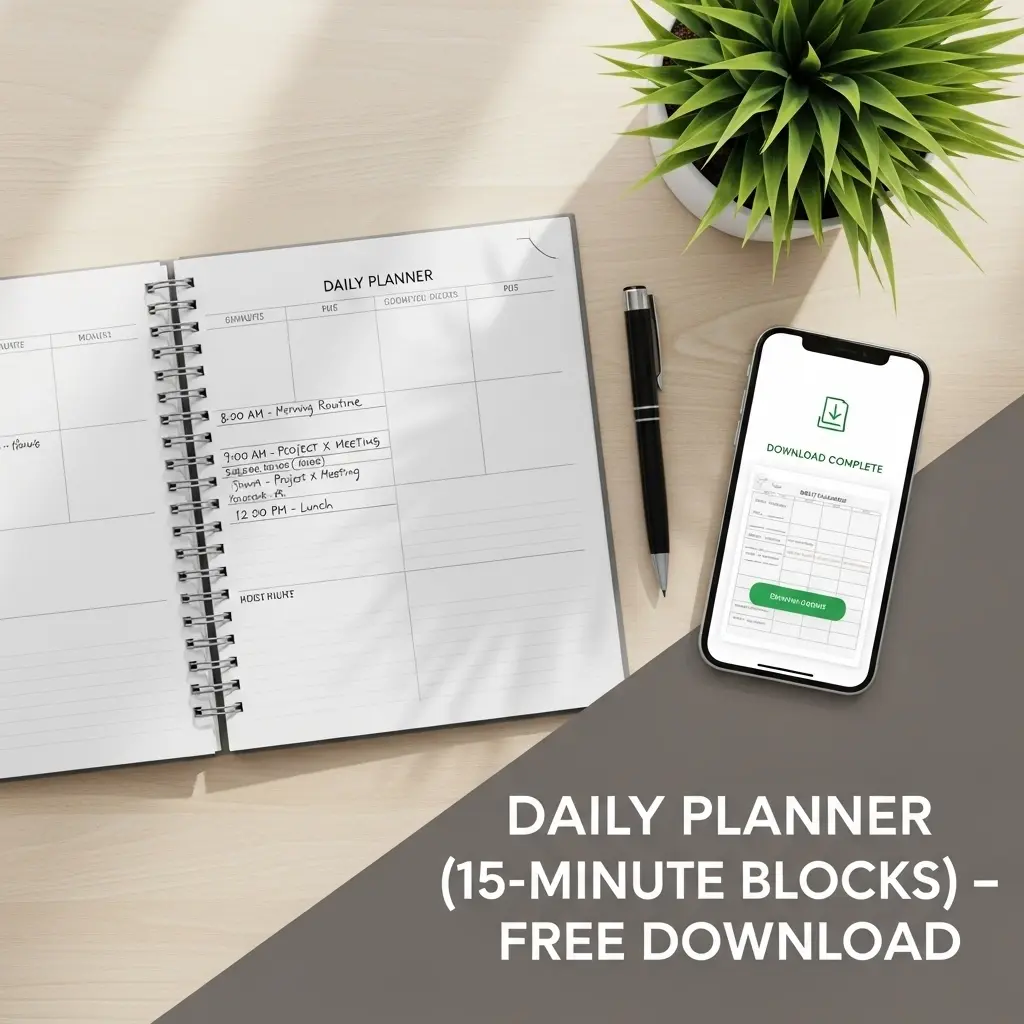 Daily Planner (15-Minute Blocks) – Free Download
